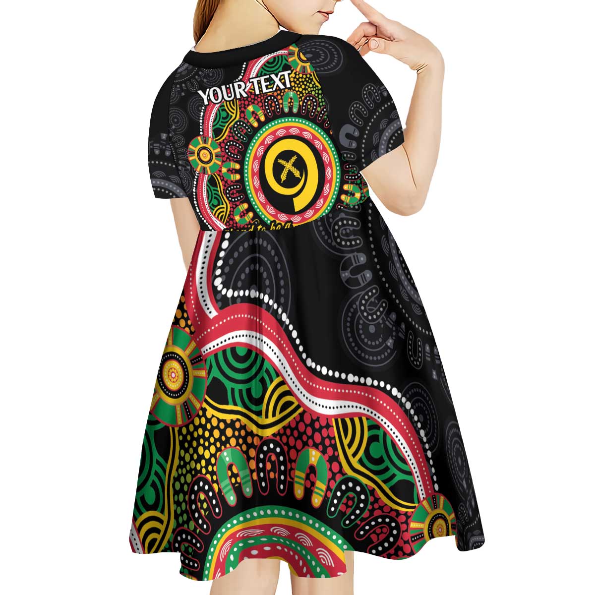 Vanuatu Personalised Kid Short Sleeve Dress Aboriginal Dot Paitnting LT9 - Polynesian Pride
