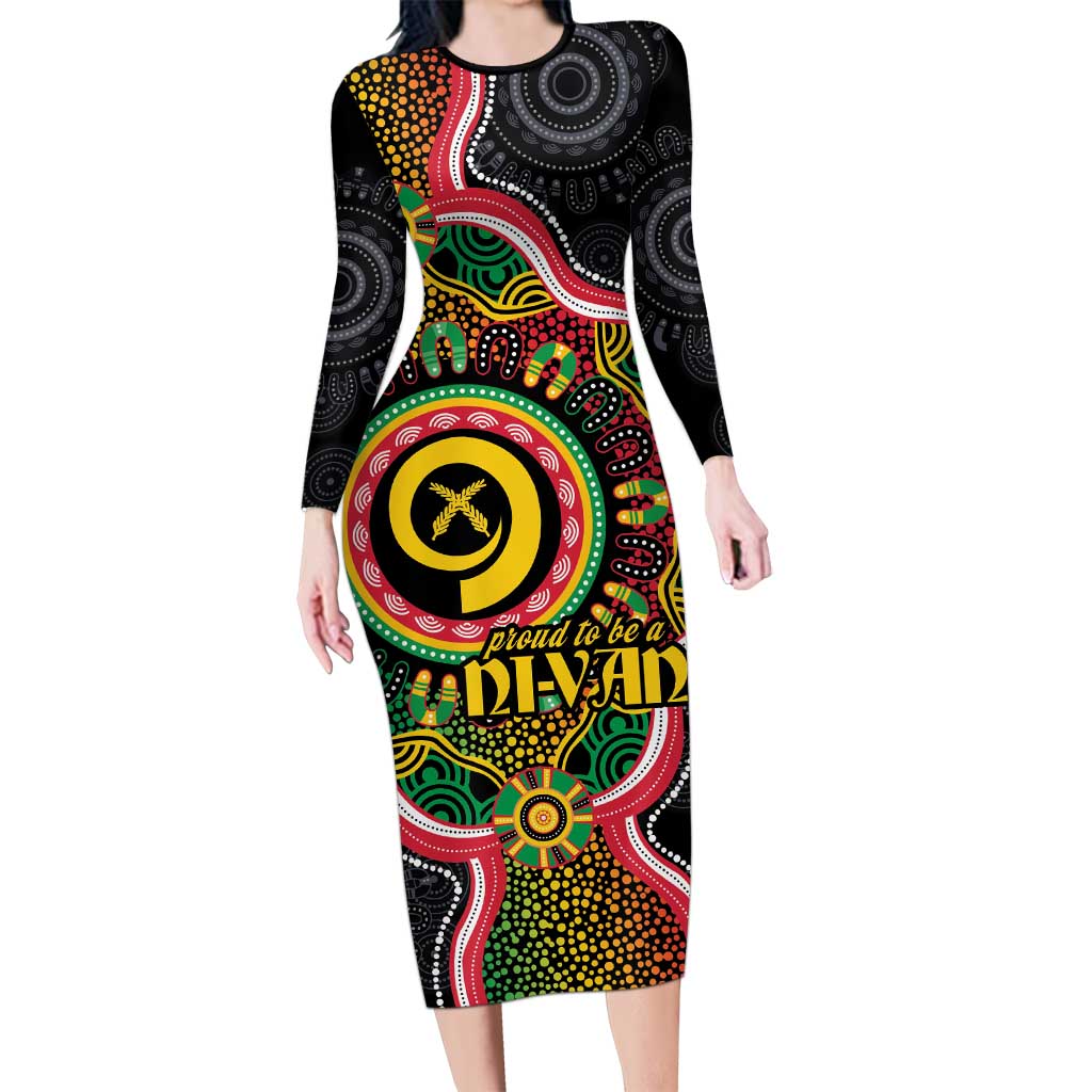 Vanuatu Personalised Long Sleeve Bodycon Dress Aboriginal Dot Paitnting - Polynesian Pride