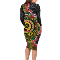 Vanuatu Personalised Long Sleeve Bodycon Dress Aboriginal Dot Paitnting - Polynesian Pride