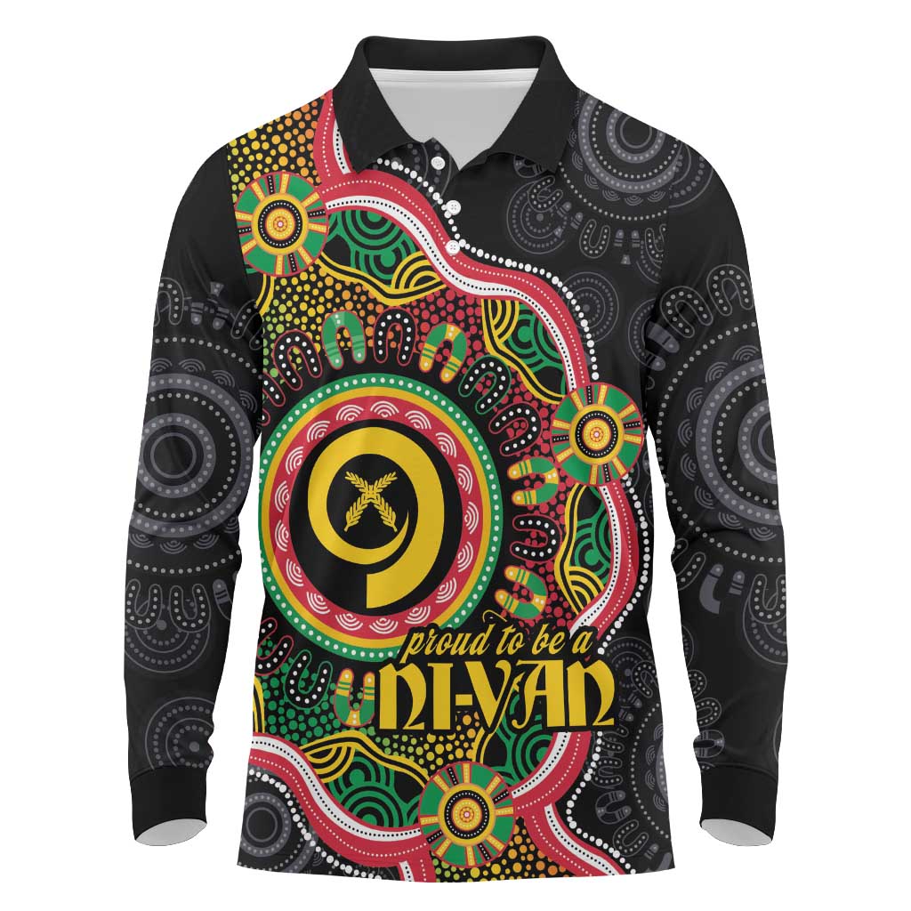 Vanuatu Personalised Long Sleeve Polo Shirt Aboriginal Dot Paitnting LT9 Black - Polynesian Pride