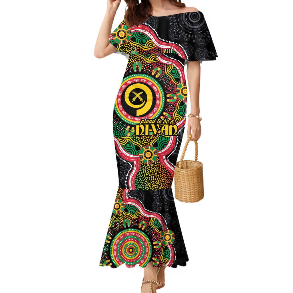 Vanuatu Personalised Mermaid Dress Aboriginal Dot Paitnting LT9 Women Black - Polynesian Pride