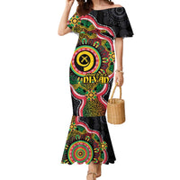 Vanuatu Personalised Mermaid Dress Aboriginal Dot Paitnting LT9 Women Black - Polynesian Pride