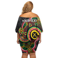 Vanuatu Personalised Off Shoulder Short Dress Aboriginal Dot Paitnting - Polynesian Pride