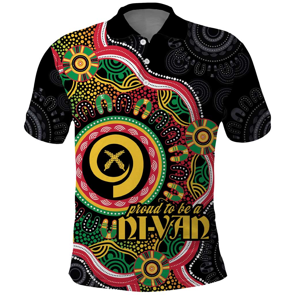 Vanuatu Personalised Polo Shirt Aboriginal Dot Paitnting LT9 Black - Polynesian Pride