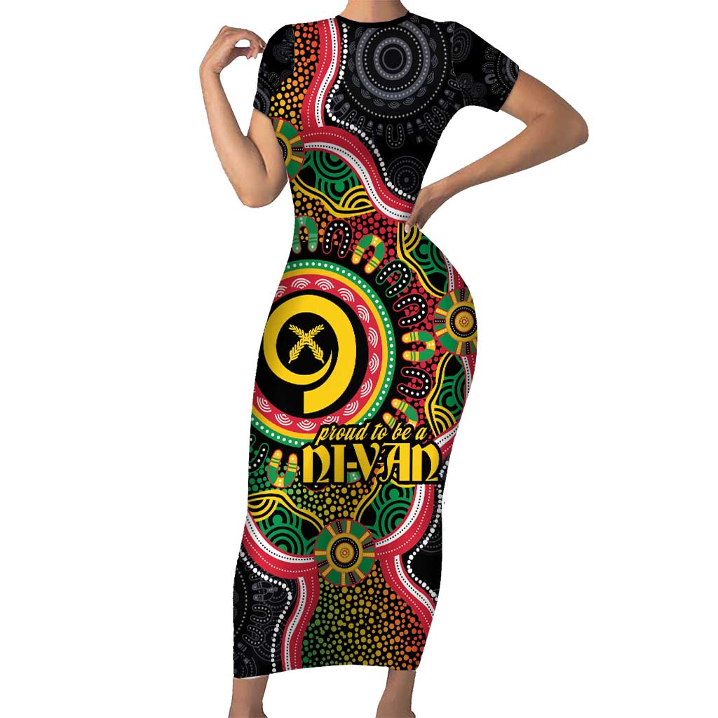 Vanuatu Personalised Short Sleeve Bodycon Dress Aboriginal Dot Paitnting - Polynesian Pride