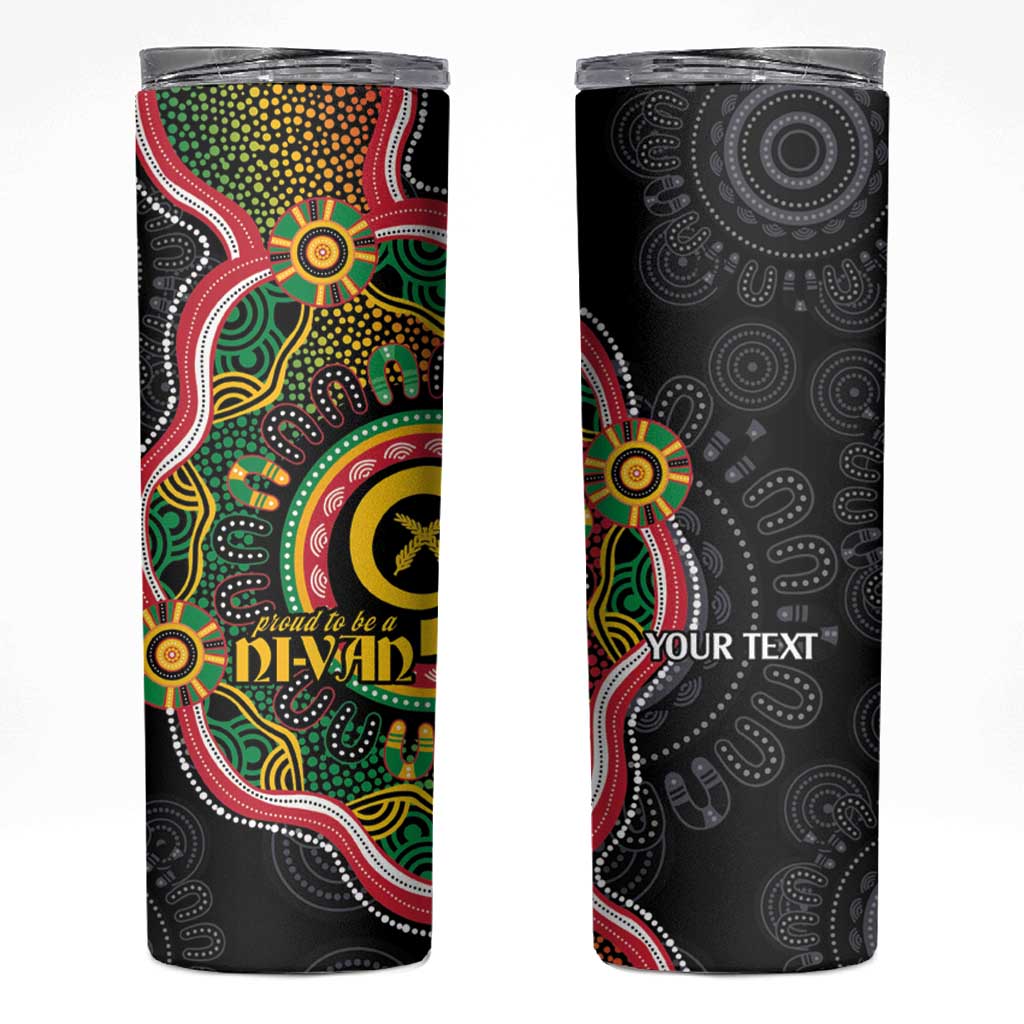 Vanuatu Personalised Skinny Tumbler Aboriginal Dot Paitnting LT9 Black - Polynesian Pride