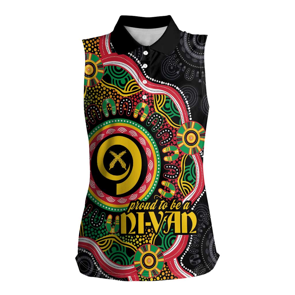 Vanuatu Personalised Women Sleeveless Polo Shirt Aboriginal Dot Paitnting LT9 Female Black - Polynesian Pride