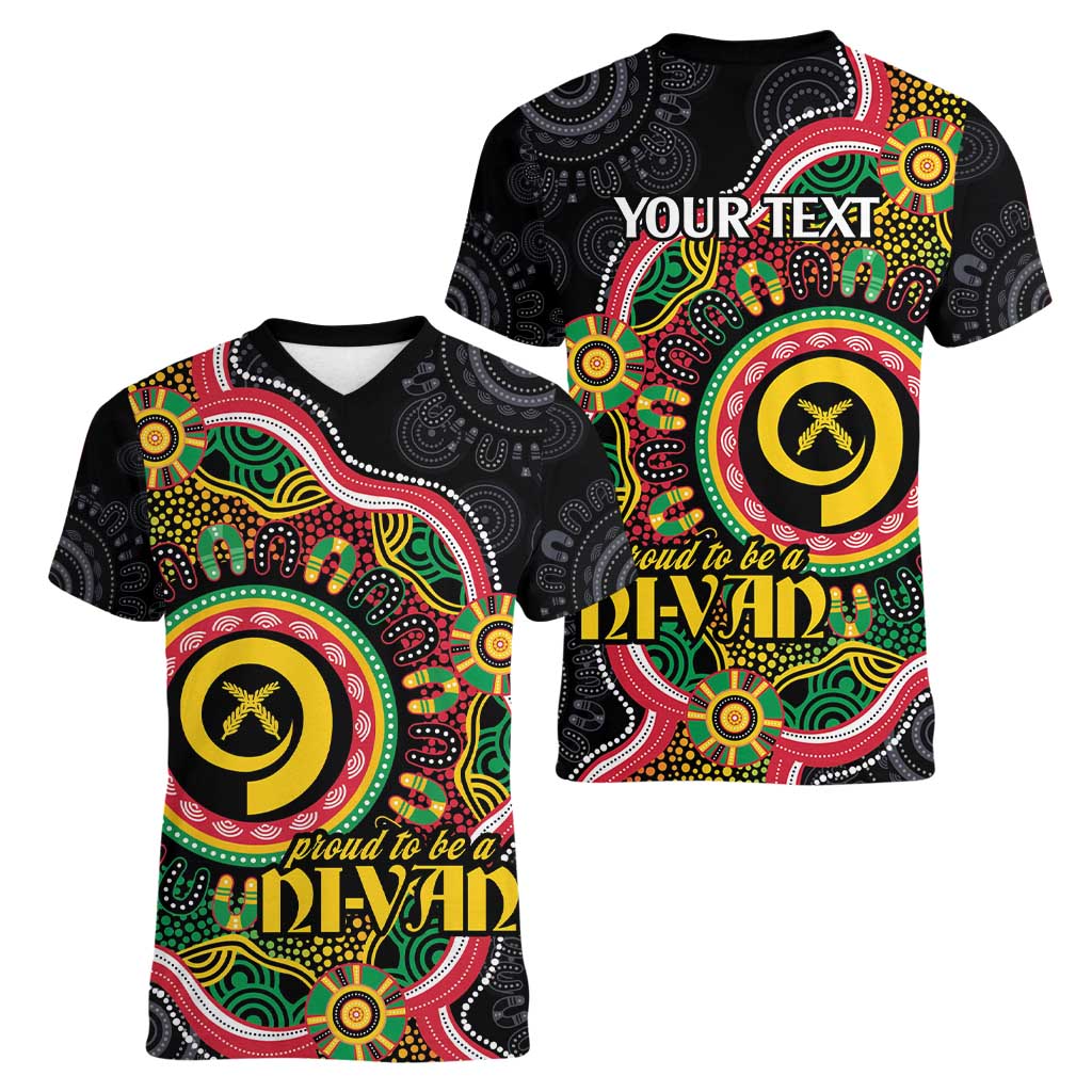Vanuatu Personalised Women V-Neck T-Shirt Aboriginal Dot Paitnting - Polynesian Pride