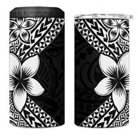 Lotu Tamaiti White Sunday 4 in 1 Can Cooler Tumbler Pacific Plumeria Flowers - Black Version