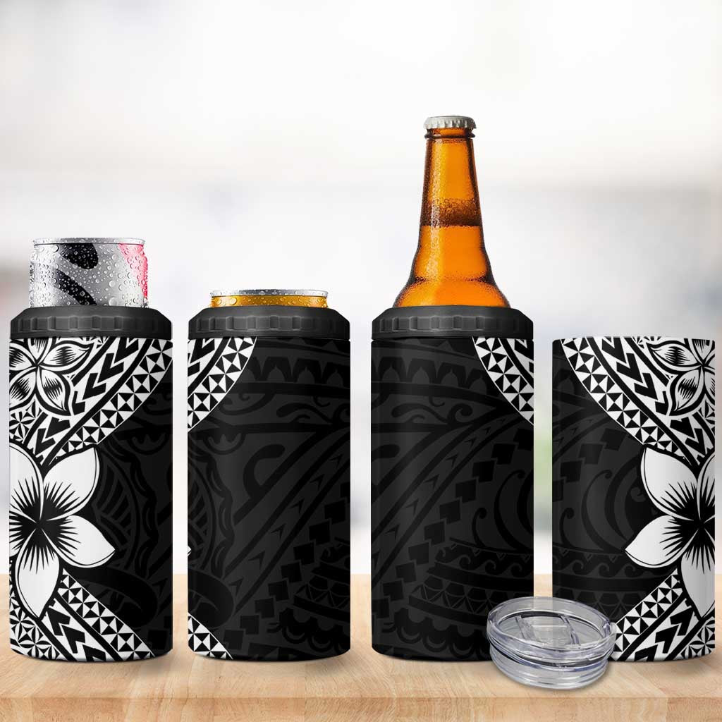 Lotu Tamaiti White Sunday 4 in 1 Can Cooler Tumbler Pacific Plumeria Flowers - Black Version