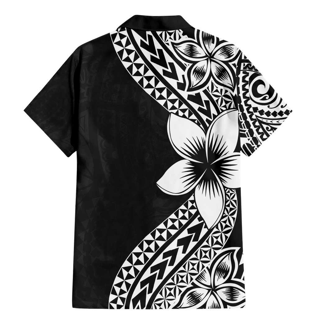 Lotu Tamaiti White Sunday Family Matching Mermaid Dress and Hawaiian Shirt Pacific Plumeria Flowers - Black Version