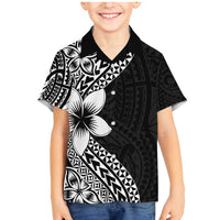 Lotu Tamaiti White Sunday Family Matching Mermaid Dress and Hawaiian Shirt Pacific Plumeria Flowers - Black Version