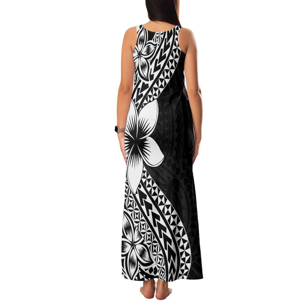 Lotu Tamaiti White Sunday Family Matching Tank Maxi Dress and Hawaiian Shirt Pacific Plumeria Flowers - Black Version