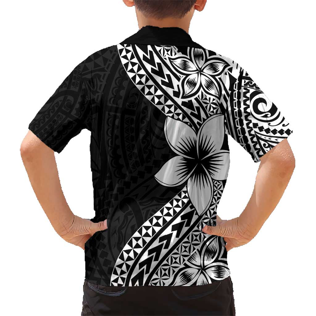 Lotu Tamaiti White Sunday Kid Hawaiian Shirt Pacific Plumeria Flowers - Black Version