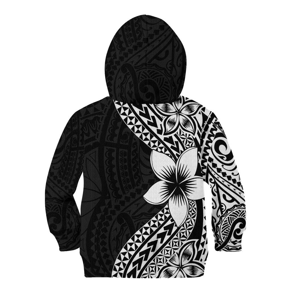 Lotu Tamaiti White Sunday Kid Hoodie Pacific Plumeria Flowers - Black Version LT9 - Polynesian Pride