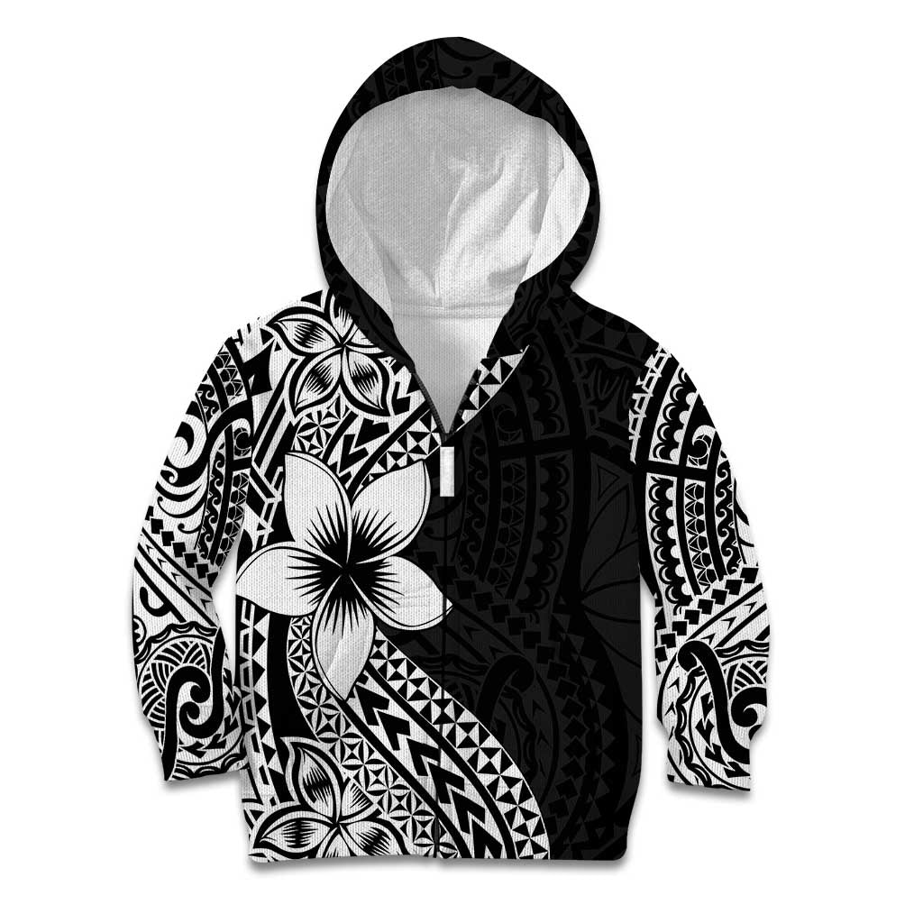 Lotu Tamaiti White Sunday Kid Hoodie Pacific Plumeria Flowers - Black Version LT9 Zip Hoodie Black - Polynesian Pride