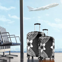 Lotu Tamaiti White Sunday Luggage Cover Pacific Plumeria Flowers - Black Version LT9 - Polynesian Pride