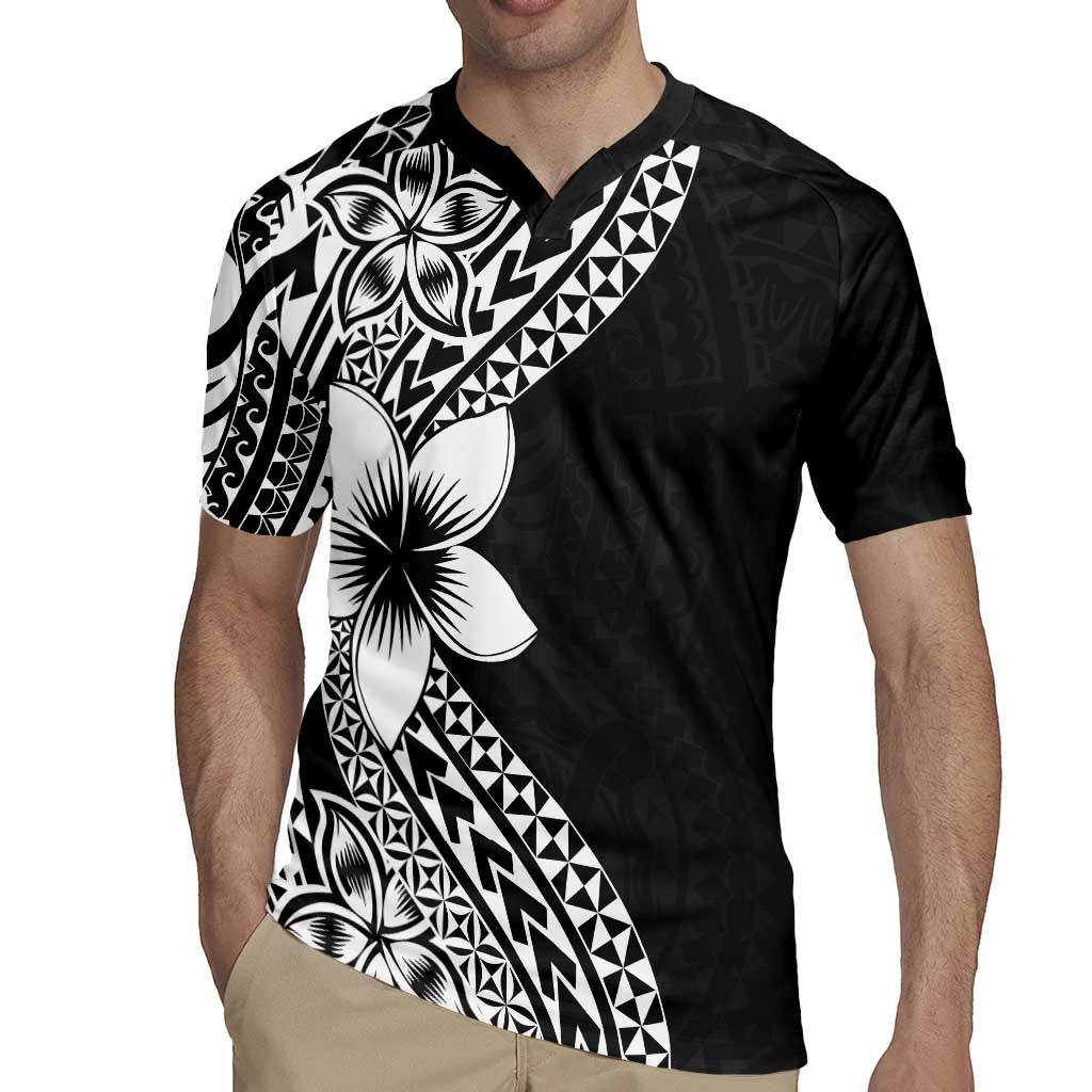 Lotu Tamaiti White Sunday Rugby Jersey Pacific Plumeria Flowers - Black Version