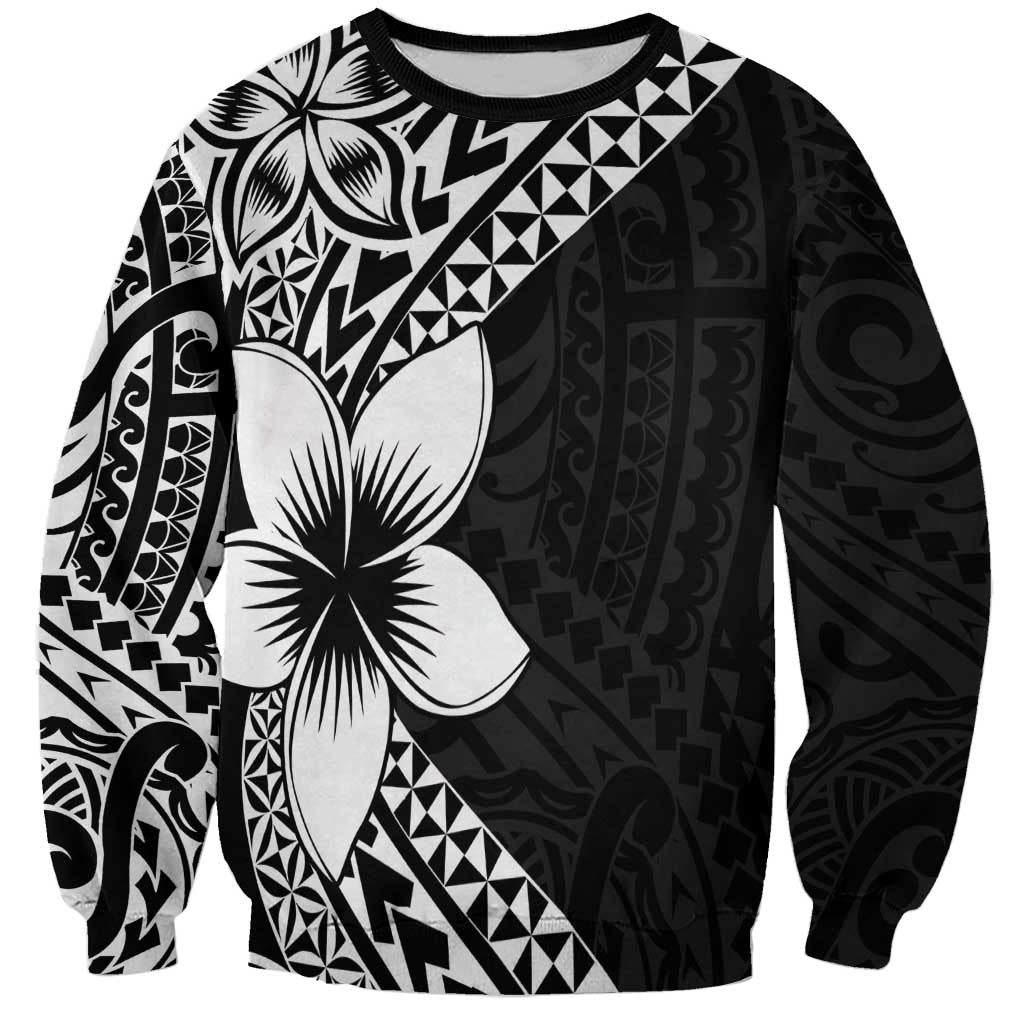 Lotu Tamaiti White Sunday Sweatshirt Pacific Plumeria Flowers - Black Version LT9 Unisex Black - Polynesian Pride