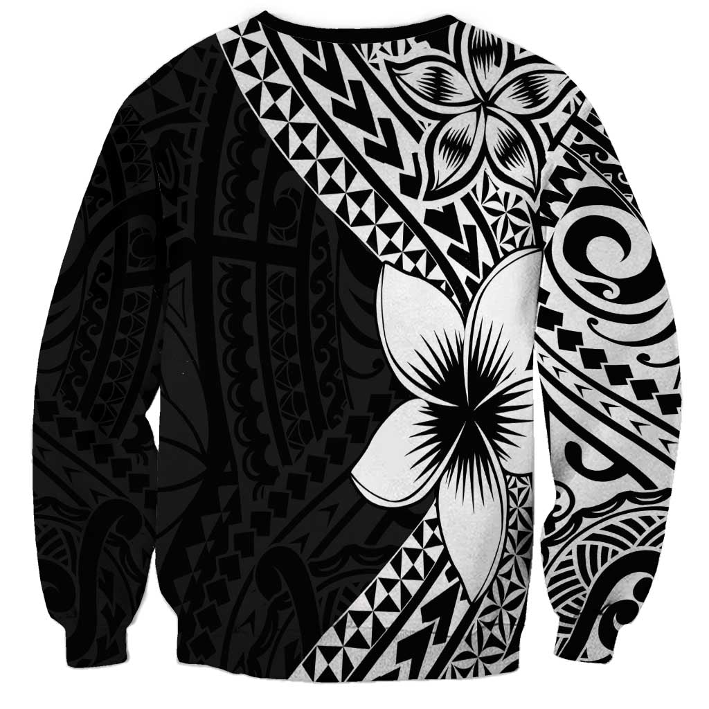 Lotu Tamaiti White Sunday Sweatshirt Pacific Plumeria Flowers - Black Version LT9 - Polynesian Pride