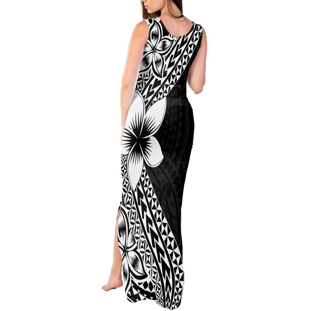 Lotu Tamaiti White Sunday Tank Maxi Dress Pacific Plumeria Flowers - Black Version