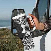 Lotu Tamaiti White Sunday Tumbler With Handle Pacific Plumeria Flowers - Black Version
