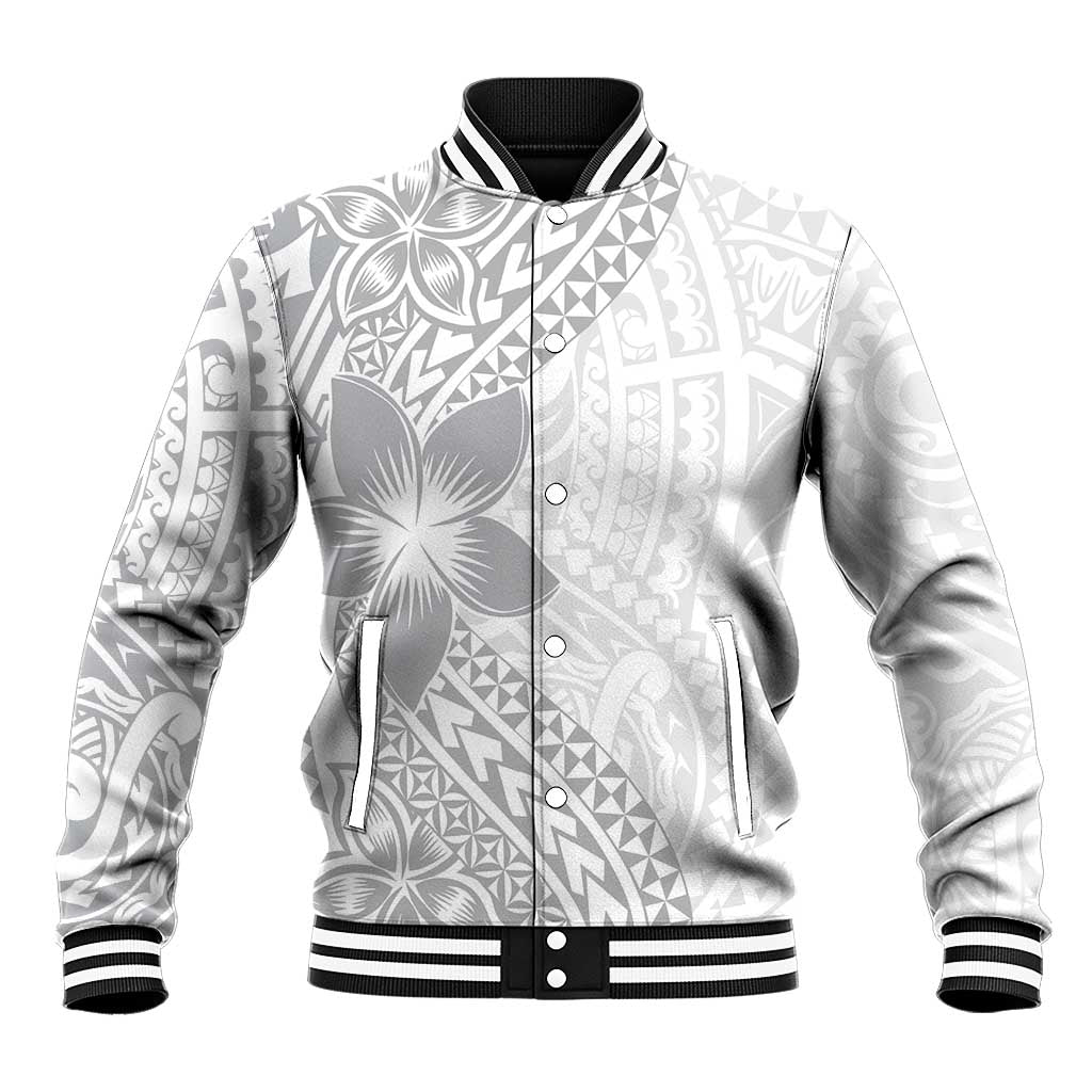 Lotu Tamaiti White Sunday Baseball Jacket Pacific Plumeria Flowers - White Version LT9 Unisex White - Polynesian Pride
