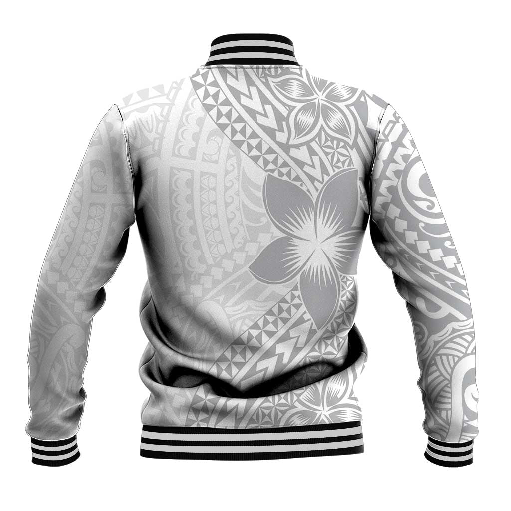 Lotu Tamaiti White Sunday Baseball Jacket Pacific Plumeria Flowers - White Version LT9 - Polynesian Pride