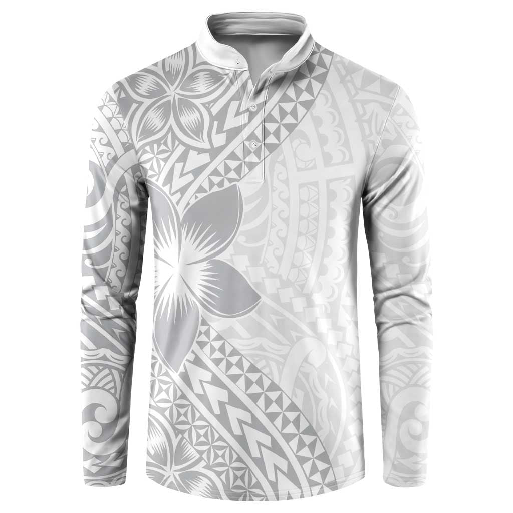 Lotu Tamaiti White Sunday Button Sweatshirt Pacific Plumeria Flowers - White Version LT9 White - Polynesian Pride