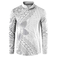 Lotu Tamaiti White Sunday Button Sweatshirt Pacific Plumeria Flowers - White Version LT9 White - Polynesian Pride