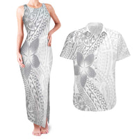 Lotu Tamaiti White Sunday Couples Matching Tank Maxi Dress and Hawaiian Shirt Pacific Plumeria Flowers - White Version