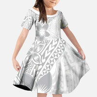 Lotu Tamaiti White Sunday Family Matching Long Sleeve Bodycon Dress and Hawaiian Shirt Pacific Plumeria Flowers - White Version