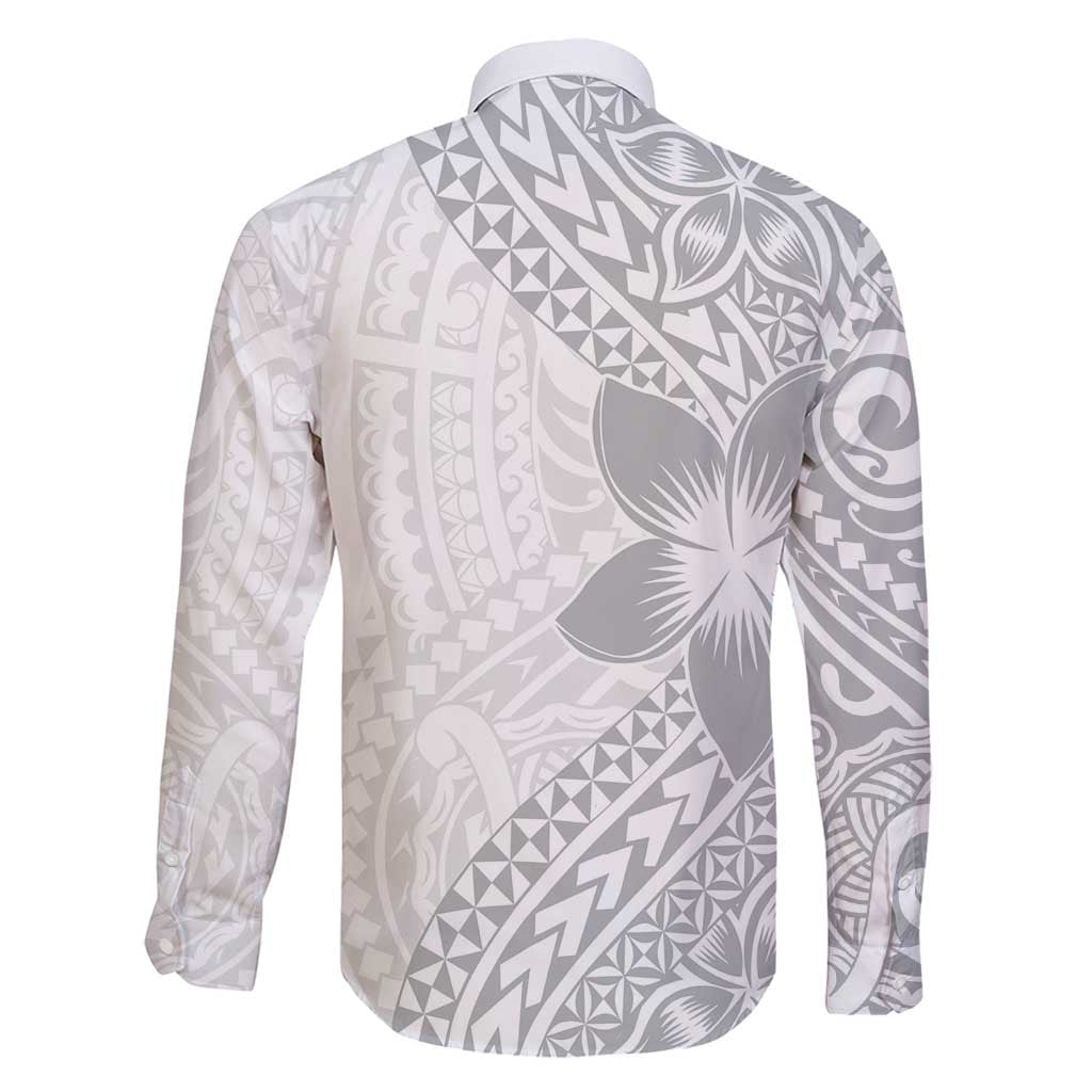 Lotu Tamaiti White Sunday Family Matching Long Sleeve Bodycon Dress and Hawaiian Shirt Pacific Plumeria Flowers - White Version
