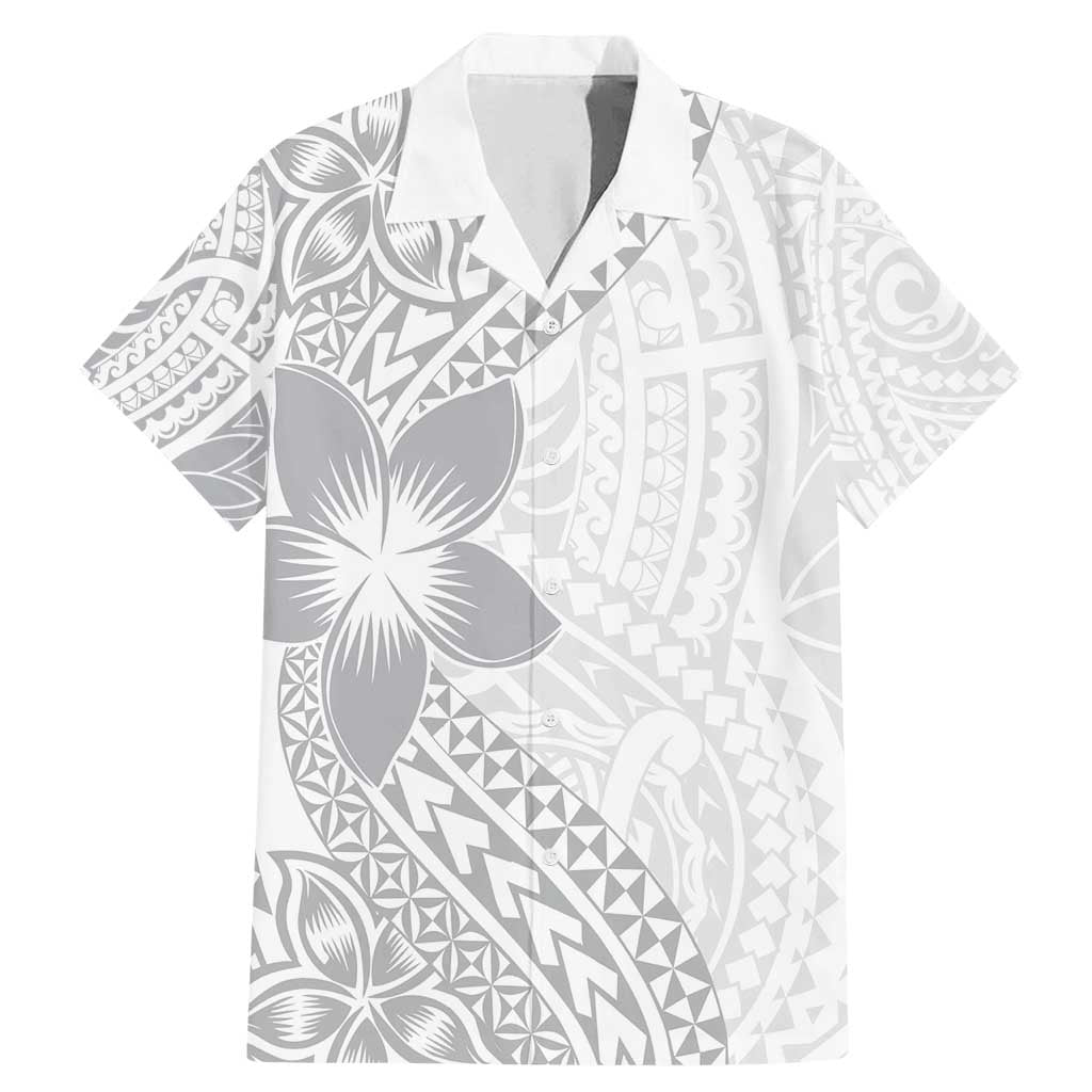 Lotu Tamaiti White Sunday Family Matching Mermaid Dress and Hawaiian Shirt Pacific Plumeria Flowers - White Version