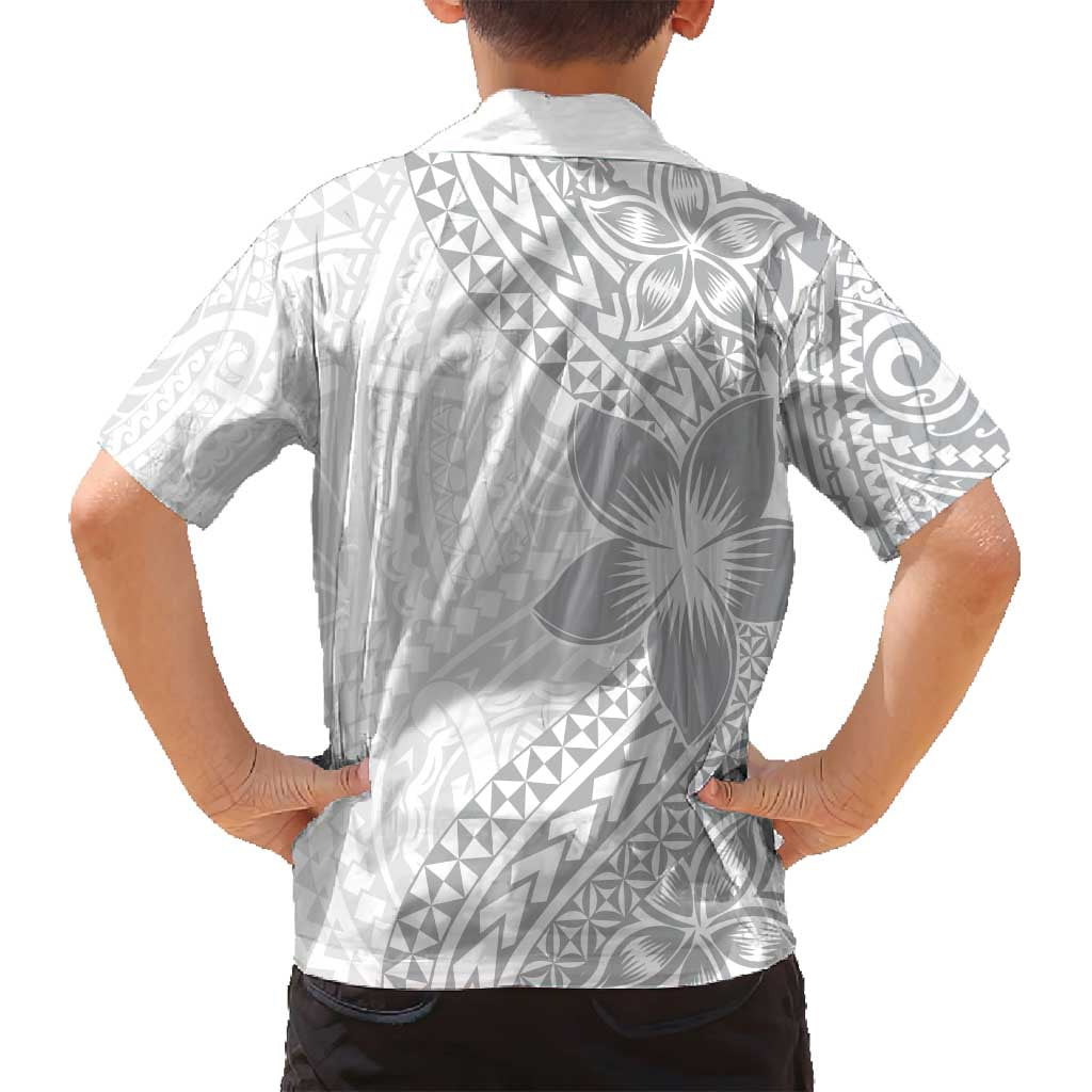 Lotu Tamaiti White Sunday Family Matching Off Shoulder Maxi Dress and Hawaiian Shirt Pacific Plumeria Flowers - White Version