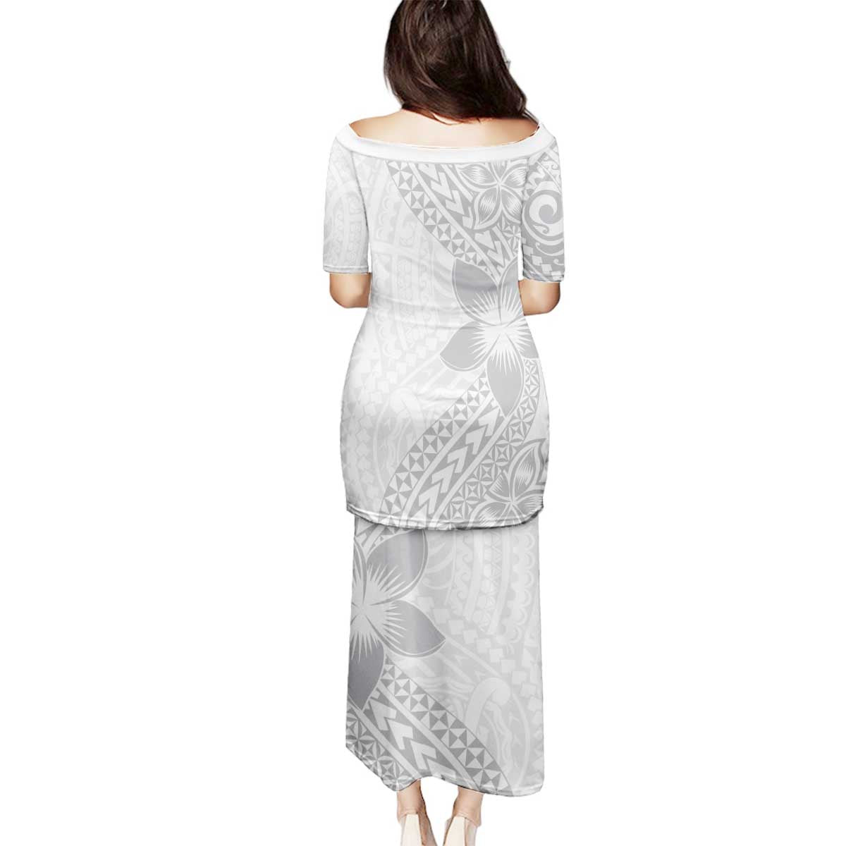 Lotu Tamaiti White Sunday Family Matching Puletasi and Hawaiian Shirt Pacific Plumeria Flowers - White Version