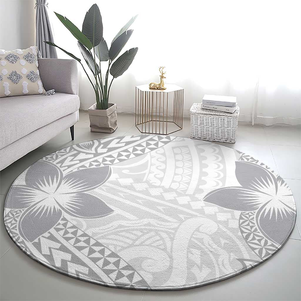 Lotu Tamaiti White Sunday Round Carpet Pacific Plumeria Flowers - White Version