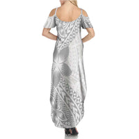 Lotu Tamaiti White Sunday Summer Maxi Dress Pacific Plumeria Flowers - White Version