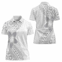 Lotu Tamaiti White Sunday Women Polo Shirt Pacific Plumeria Flowers - White Version