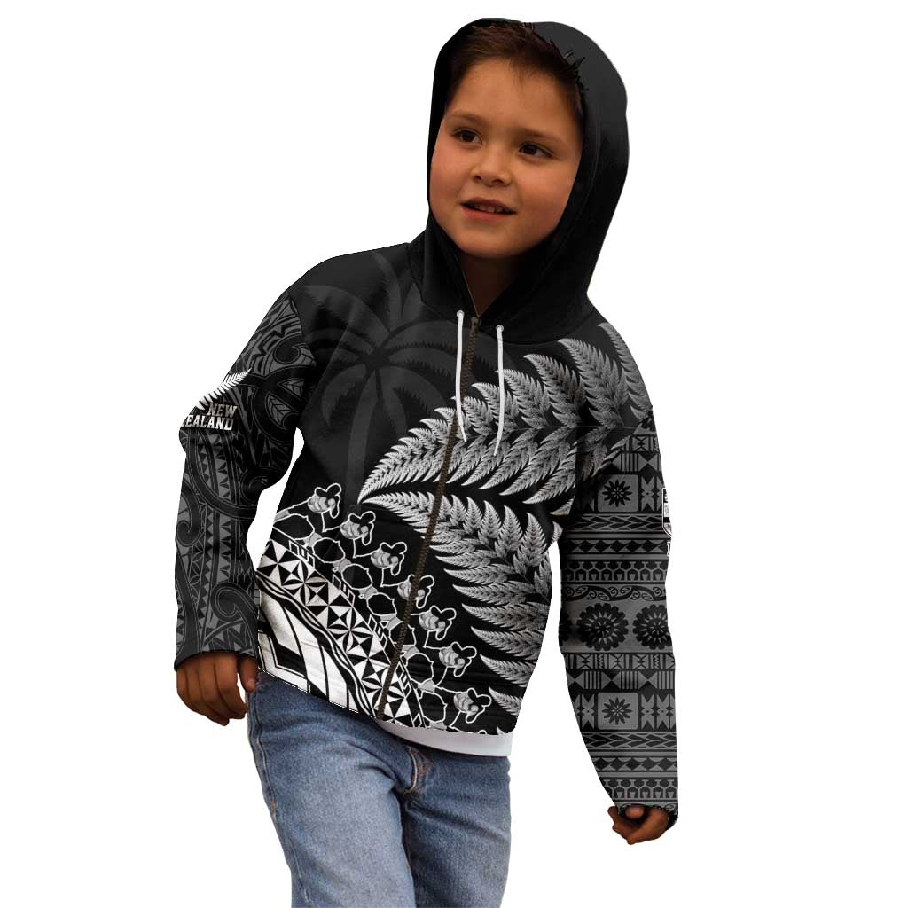 Custom Fiji New Zealand Rugby Kid Hoodie Cibi Dance with Black Fern