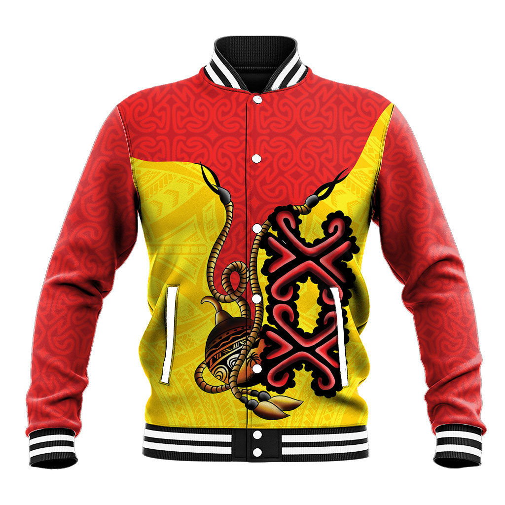 Personalised Papua New Guinea Oro Necklace Baseball Jacket Gold Melanesia Traditional Pattern LT9 Unisex Gold - Polynesian Pride