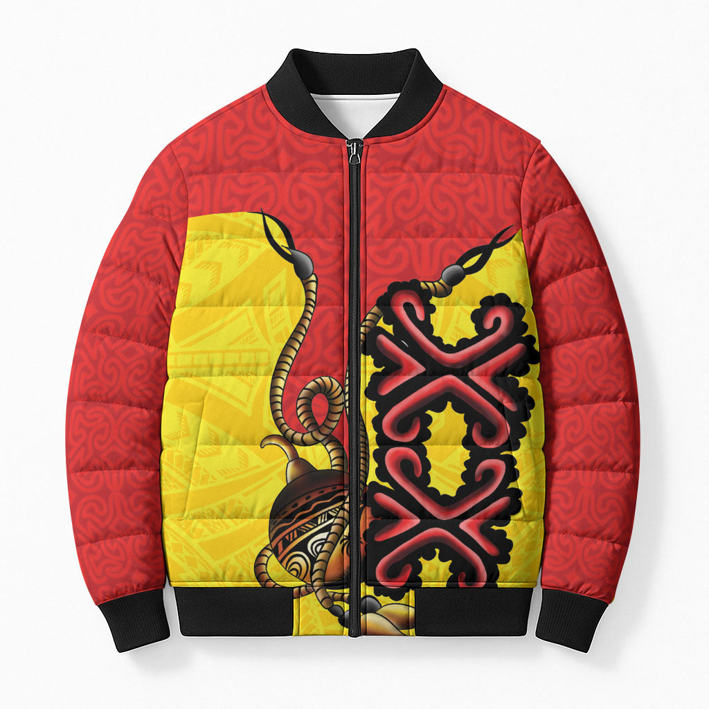 Personalised Papua New Guinea Oro Necklace Bomber Puffer Jacket Gold Melanesia Traditional Pattern LT9 Unisex Gold - Polynesian Pride