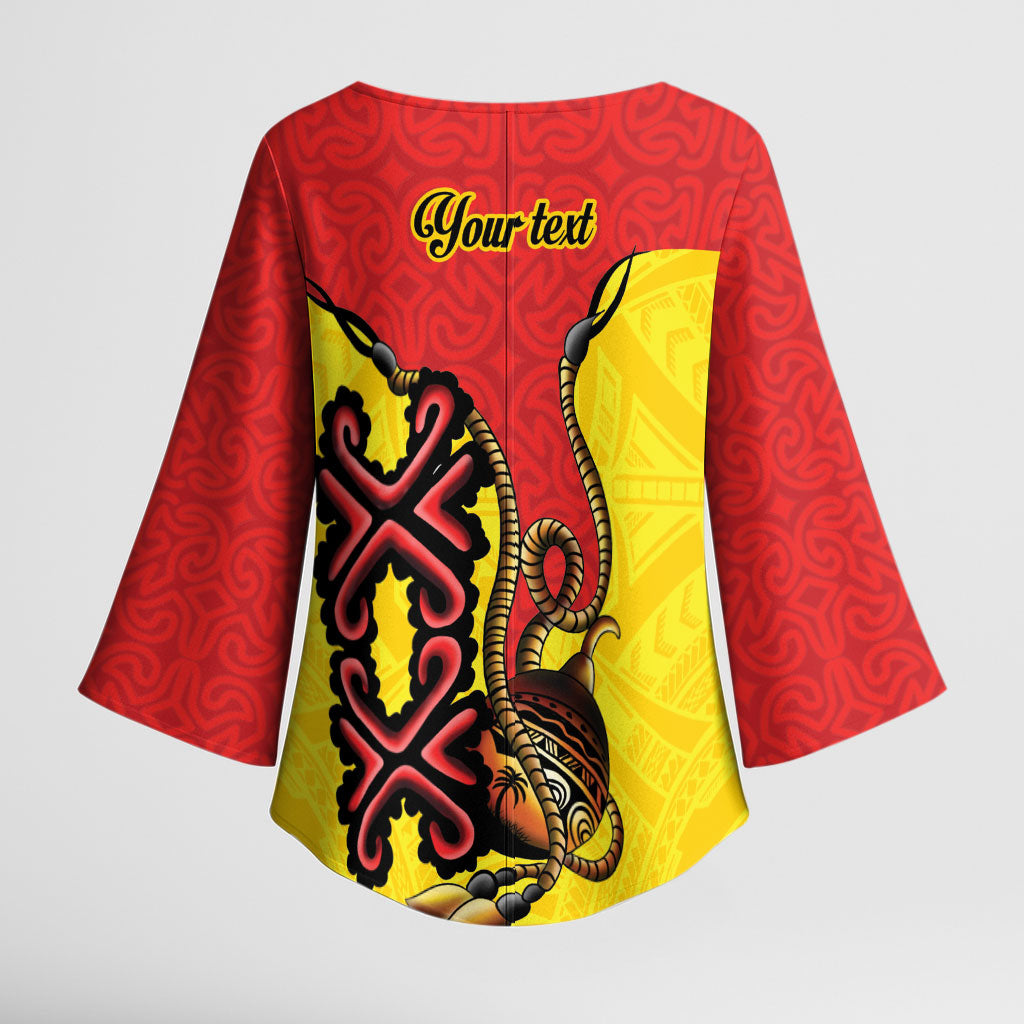 Personalised Papua New Guinea Oro Necklace Kimono Sleeve Blouse Gold Melanesia Traditional Pattern