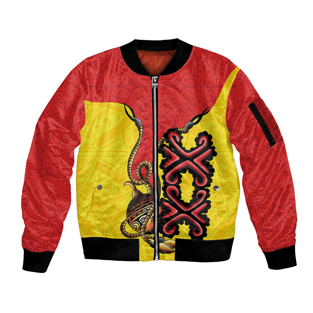 Personalised Papua New Guinea Oro Necklace Sleeve Zip Bomber Jacket Gold Melanesia Traditional Pattern LT9 Unisex Gold - Polynesian Pride