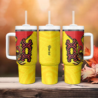 Personalised Papua New Guinea Oro Necklace Tumbler With Handle Gold Melanesia Traditional Pattern