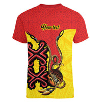 Personalised Papua New Guinea Oro Necklace Women V-Neck T-Shirt Gold Melanesia Traditional Pattern