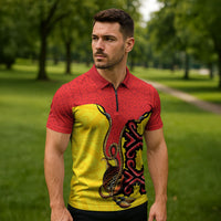 Personalised Papua New Guinea Oro Necklace Zipper Polo Shirt Gold Melanesia Traditional Pattern