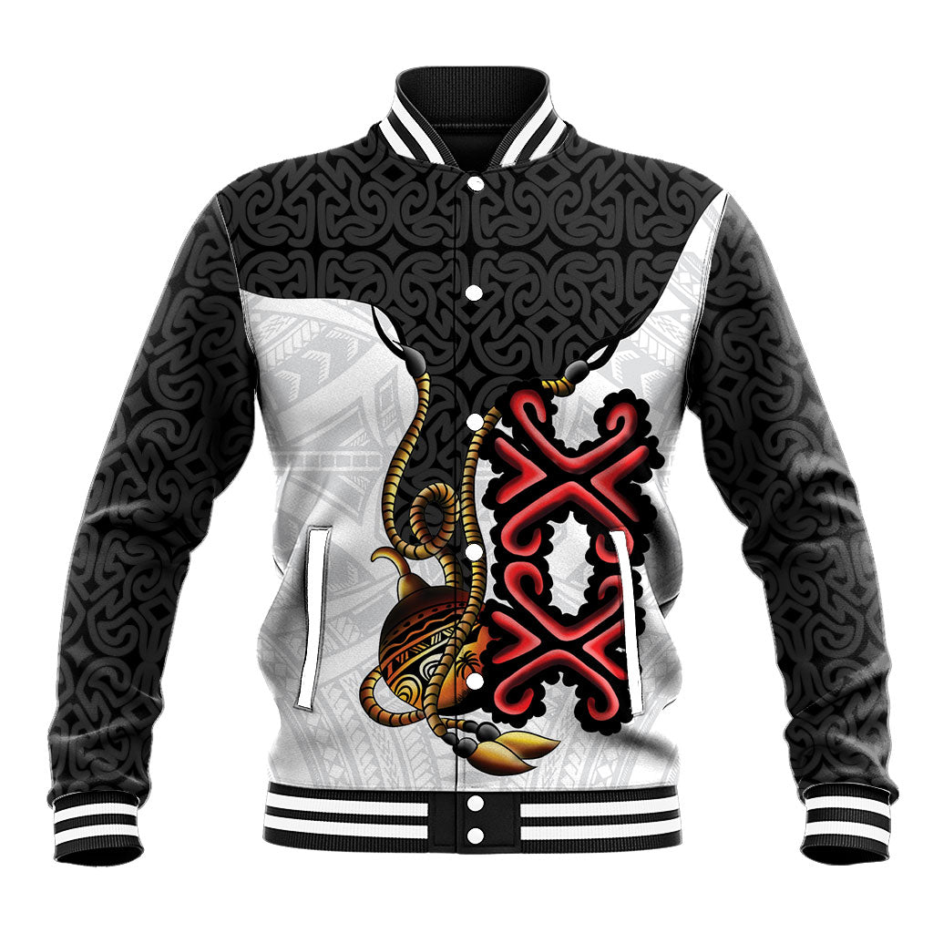 Personalised Papua New Guinea Oro Necklace Baseball Jacket Black Melanesia Traditional Pattern LT9 Unisex Black - Polynesian Pride
