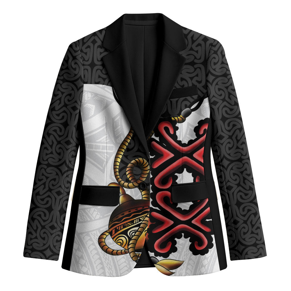 Personalised Papua New Guinea Oro Necklace Blazer Black Melanesia Traditional Pattern LT9 Unisex Black - Polynesian Pride