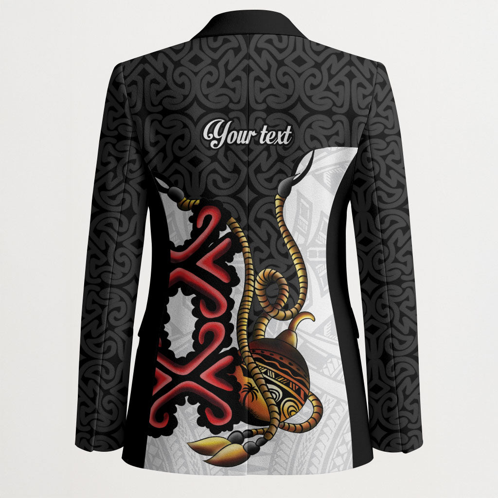 Personalised Papua New Guinea Oro Necklace Blazer Black Melanesia Traditional Pattern